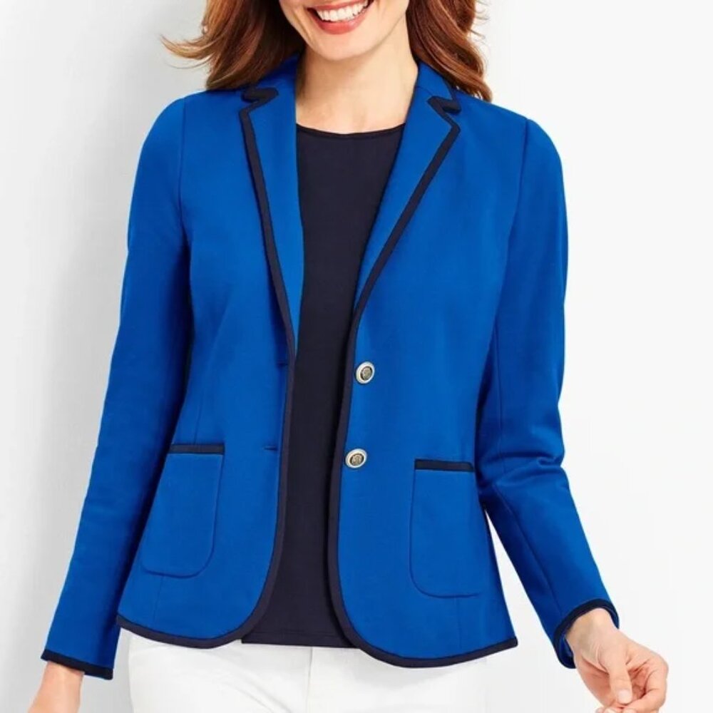 Talbots Blue Aberdeen Jacket Blazer Size 12 Office Career Tailored Old Money
